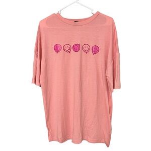 SHEIN oversized inspirational tee tshirt pink smile face size S